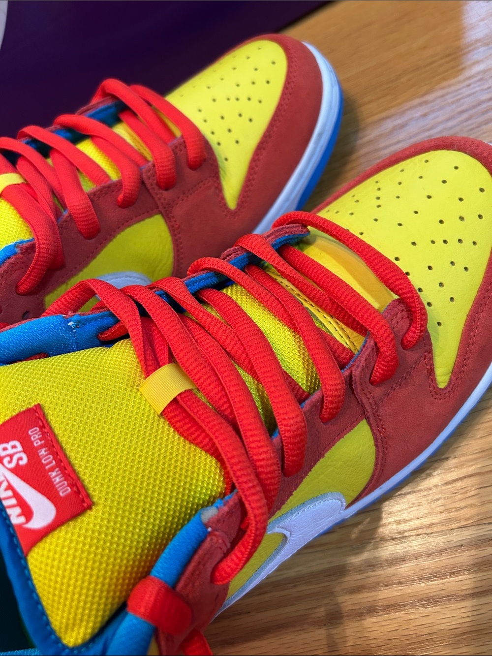 Bart Simpson Nike Dunk Low Pro Sneakers in Red, Yellow & Blue - Picture 3 of 6